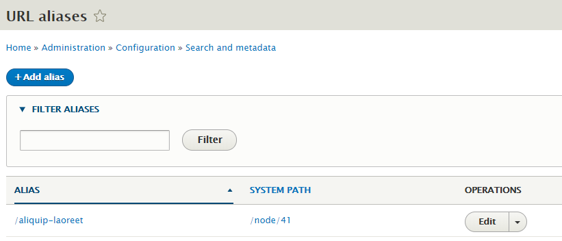 Path - URL alias list