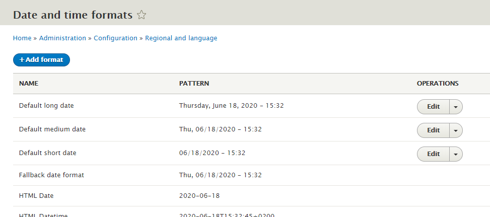 Date and time formats