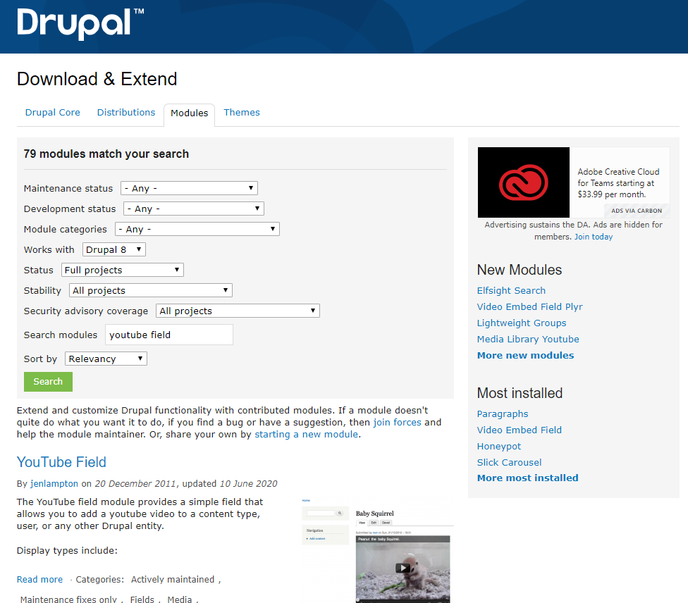 Drupal org module search