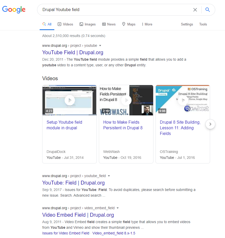 Google search youtube field