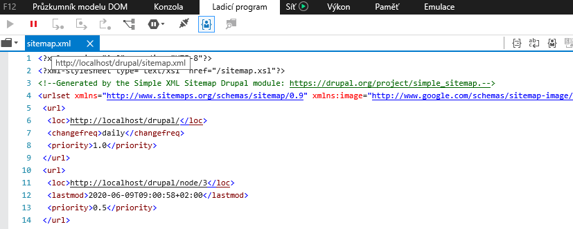 Simple XML sitemap soubor