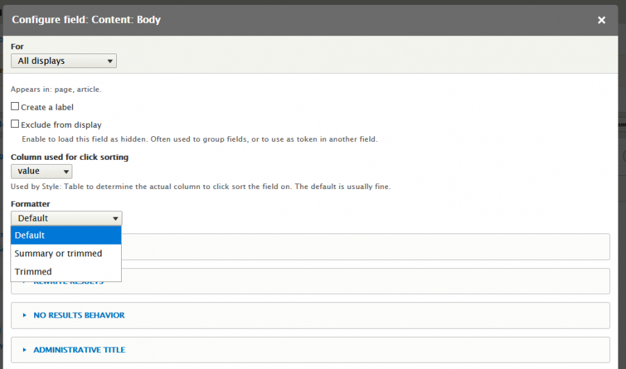 Configure field Content Body