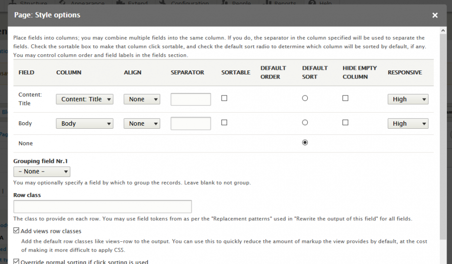 View format table settings