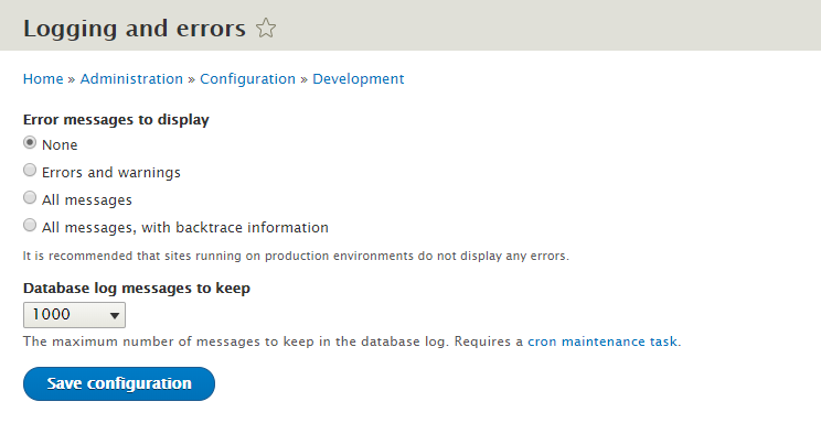 Database Logging sttings