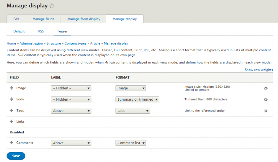 Manage display - Teaser
