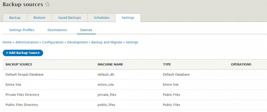 Backup and Migrate sources