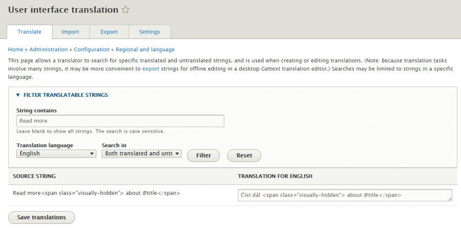 User interface translation