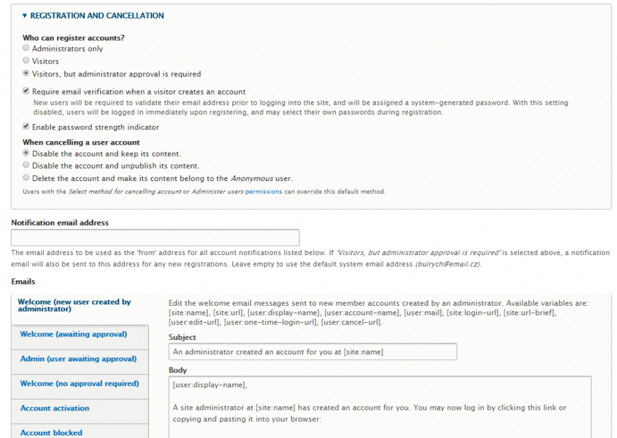 Account settings