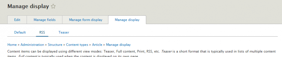 Ve View se odkazujeme na Content type - display: RSS