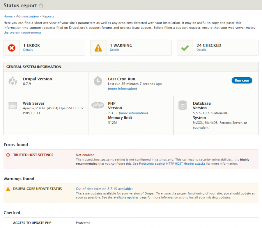 Status report - celkový přehled o celém webu