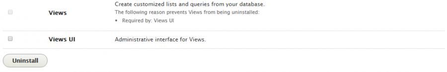 Modul Views nelze zatím odinstalovat - závisí na něm Views UI