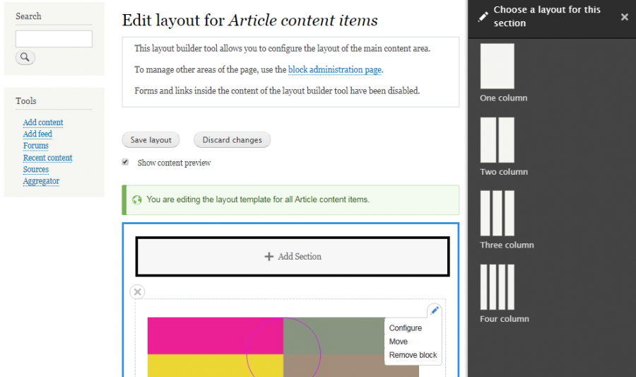Edit layout for Article content items