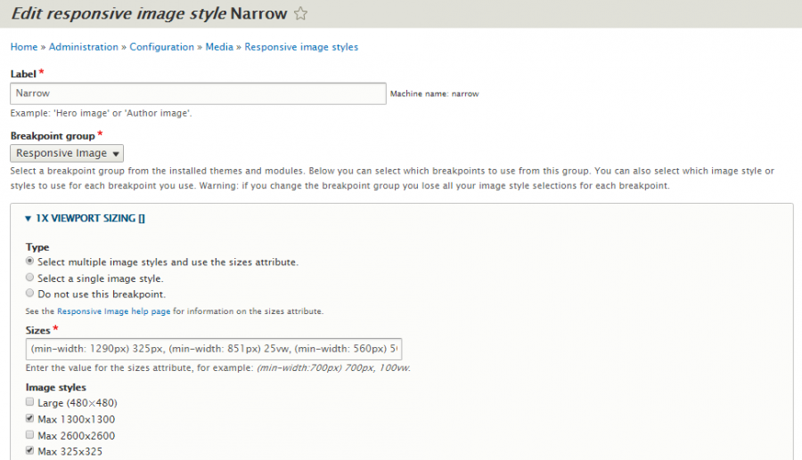 Edit responsive image style Narrow