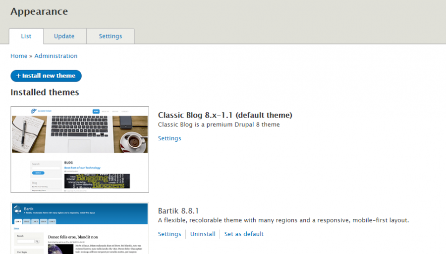 Installed themes
