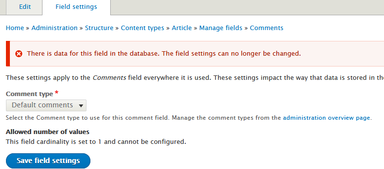 Comments Field settings