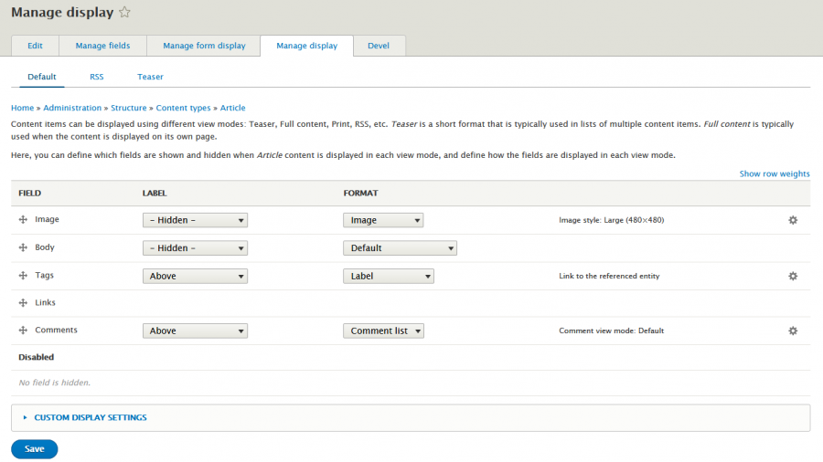 Manage display