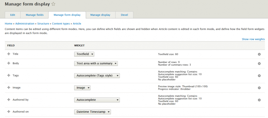 Manage form display